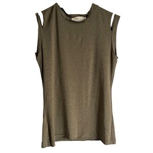 Atelier Nicole Miller Muted Olive Green Knit Sleeveless Top Sz P XS